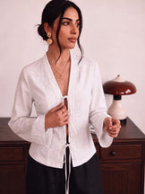 Handwoven Cotton White Brunch Run Kimono Top