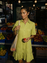 Lime Green Summer Frill Woven Shirt Dress
