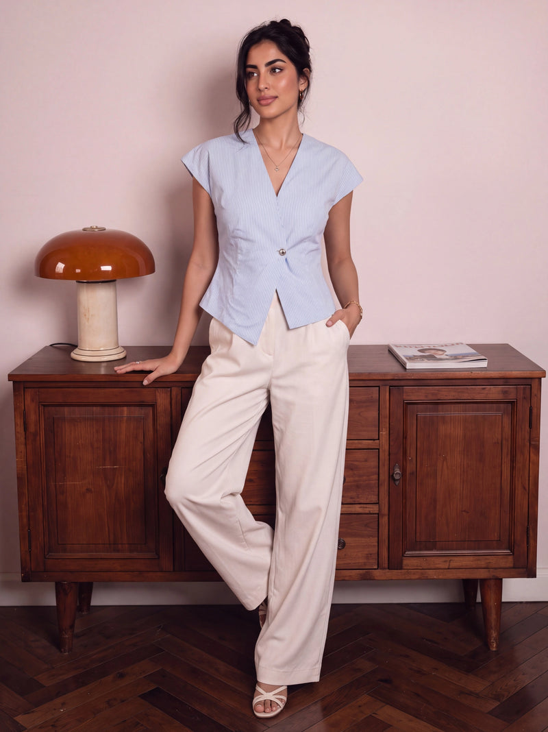Handwoven Cotton City Muse Pinstripe Top