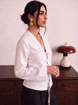Handwoven Cotton White Brunch Run Kimono Top