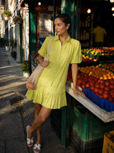 Lime Green Summer Frill Woven Shirt Dress