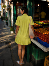 Lime Green Summer Frill Woven Shirt Dress