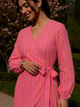 Handwoven cotton Striped Positano Wrap Dress