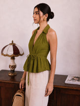Handwoven Cotton olive Cinch &amp; Flare Top