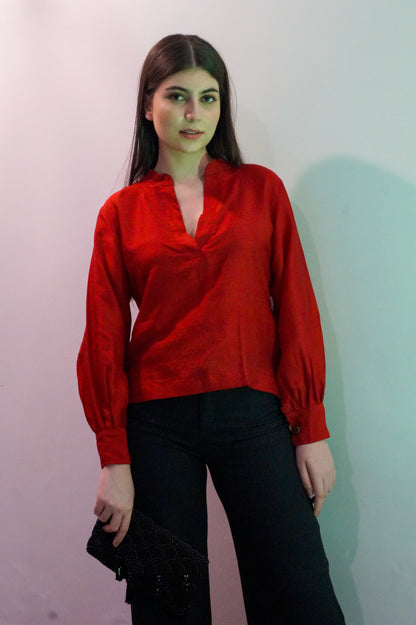 Candy Red Silk Top