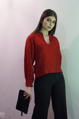Handwoven Candy Red Silk Top