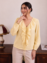 Desk to Dinner Sunbutter Ruffle Top