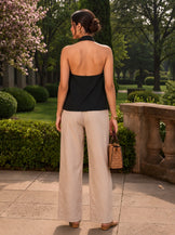 Noir Buckle Sash Halter Top