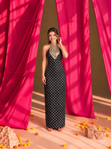 Embellished halterneck fitted Dress in Black
