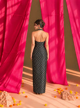 Embellished halterneck fitted Dress in Black