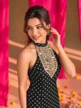 Embellished halterneck fitted Dress in Black