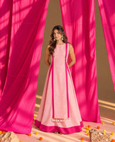 Long kurta with flared skirt set in Blush &amp; Hot pink