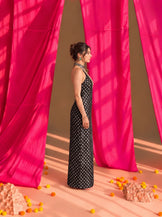 Embellished halterneck fitted Dress in Black