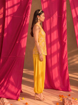 Mandarin Collar Vest with Harrem Pants in mustard yellow
