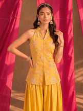 Mandarin Collar Vest with Harrem Pants in mustard yellow