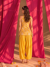 Mandarin Collar Vest with Harrem Pants in mustard yellow
