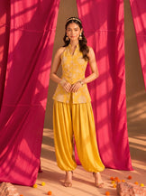 Mandarin Collar Vest with Harrem Pants in mustard yellow