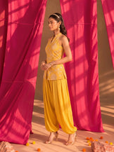 Mandarin Collar Vest with Harrem Pants in mustard yellow