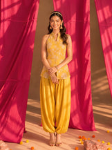Mandarin Collar Vest with Harrem Pants in mustard yellow
