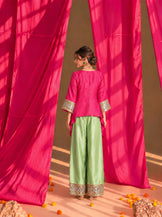 V-neck gota patti farshi set (Hot pink &amp; Sage green)