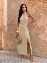 Beige Sundowner Halterneck Dress
