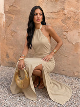 Beige Sundowner Halterneck Dress