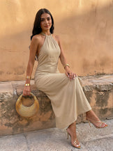 Beige Sundowner Halterneck Dress