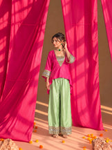V-neck gota patti farshi set (Hot pink &amp; Sage green)