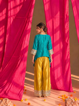V-neck gota patti farshi set (Teal &amp; Mustard)