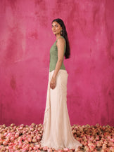Dori Waistcoat with Draped Skirt in sage green and ivory