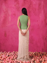 Dori Waistcoat with Draped Skirt in sage green and ivory