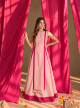 Long kurta with flared skirt set in Blush &amp; Hot pink