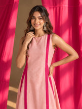 Long kurta with flared skirt set in Blush &amp; Hot pink