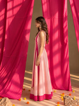 Long kurta with flared skirt set in Blush &amp; Hot pink