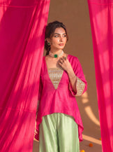 V-neck gota patti farshi set (Hot pink &amp; Sage green)