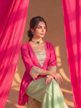 V-neck gota patti farshi set (Hot pink &amp; Sage green)