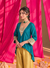 V-neck gota patti farshi set (Teal &amp; Mustard)