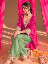V-neck gota patti farshi set (Hot pink &amp; Sage green)