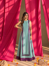 Long kurta with flared skirt set in Mint &amp; Purple