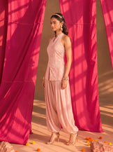 Mandarin Collar Vest with Harrem Pants in Blush pink