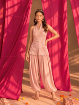 Mandarin Collar Vest with Harrem Pants in Blush pink
