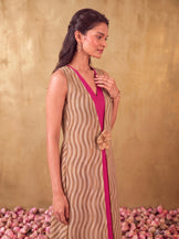 Zoya Cape with Hot pink V-neck Flare Dress