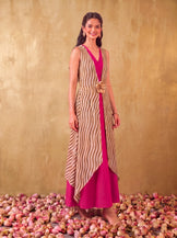 Zoya Cape with Hot pink V-neck Flare Dress