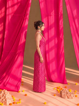 Embellished halterneck fitted Dress in Hot pink