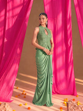 Mirror Work Sage top with Draped Skirt in Sage