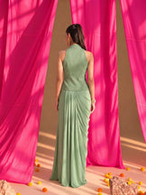 Mirror Work Sage top with Draped Skirt in Sage