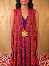 Sunset Cape with Purple V-neck Flare Dress
