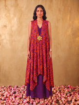 Sunset Cape with Purple V-neck Flare Dress