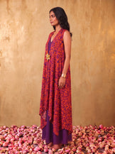 Sunset Cape with Purple V-neck Flare Dress