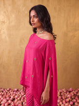 One shoulder cape top with straight fit pants in Hot pink